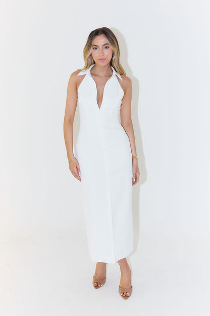 Vestido Maxi Mujer Sin Mangas Escote en V Estilo Elegante