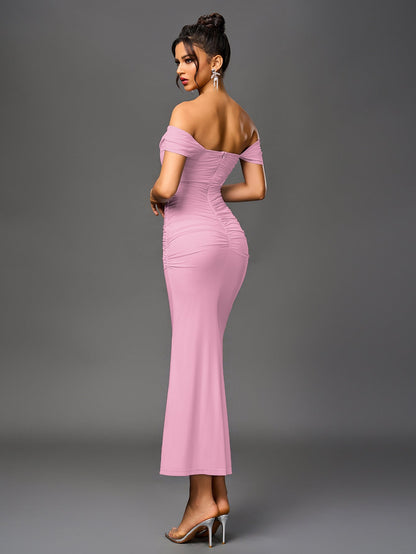 Vestido largo mujer ajustado escote hombros descubiertos