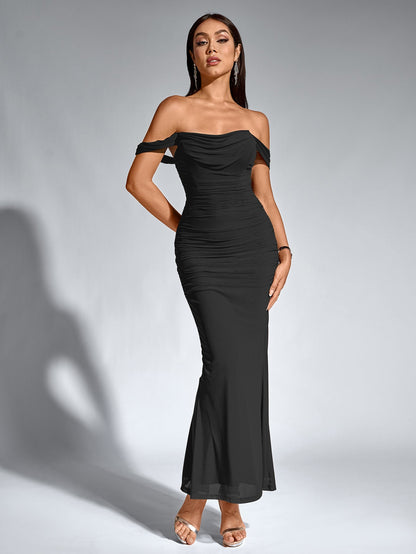 Vestido largo mujer ajustado escote hombros descubiertos