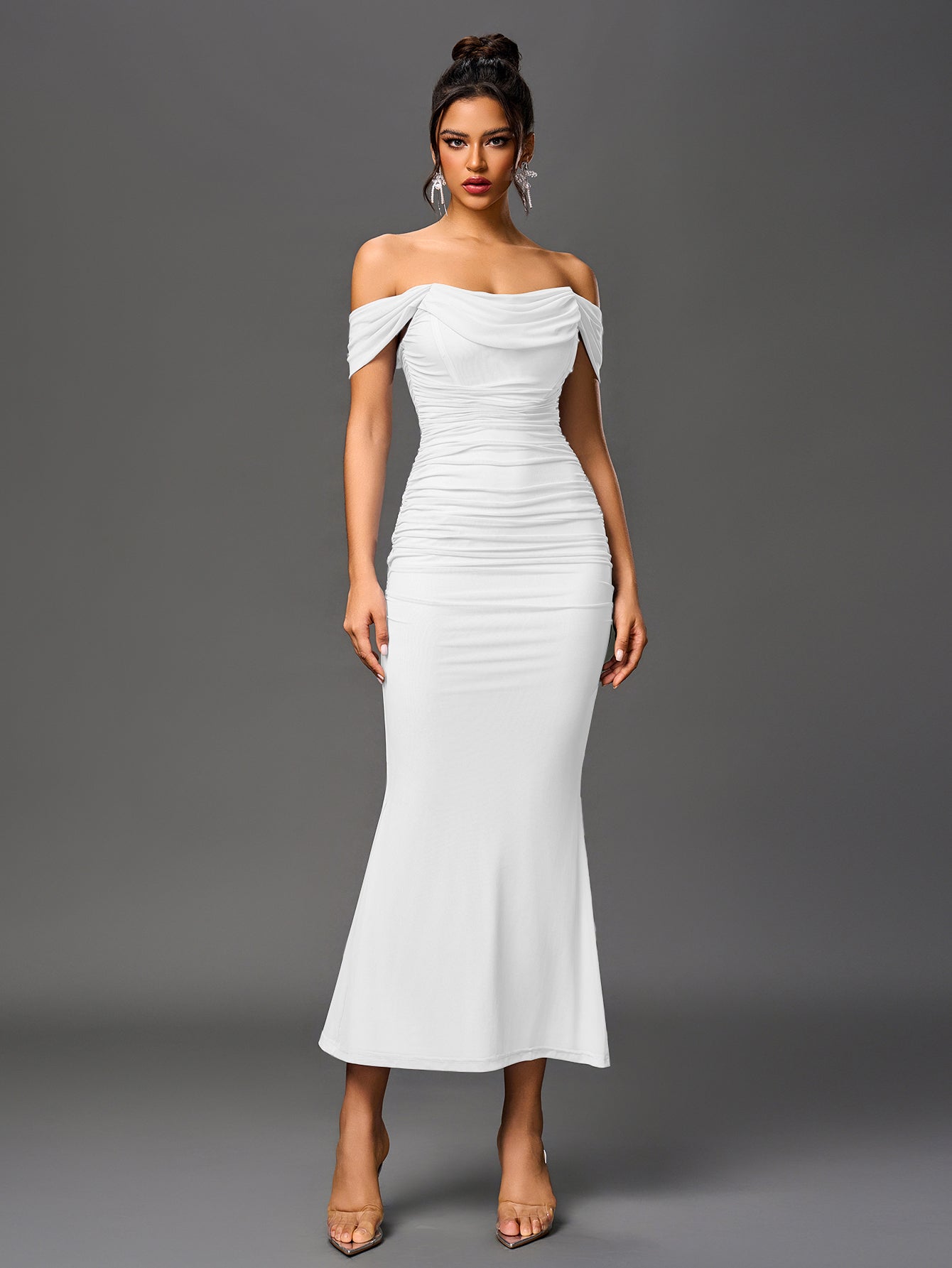 Vestido largo mujer ajustado escote hombros descubiertos