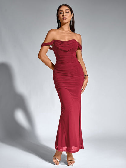 Vestido largo mujer ajustado escote hombros descubiertos