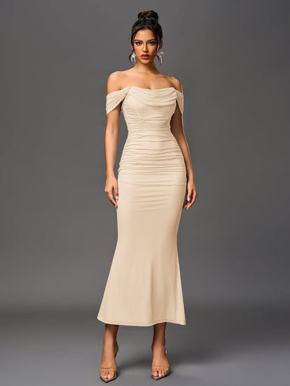 Vestido largo mujer ajustado escote hombros descubiertos