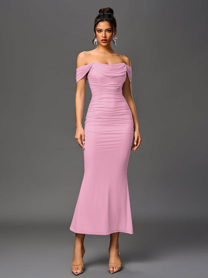 Vestido largo mujer ajustado escote hombros descubiertos