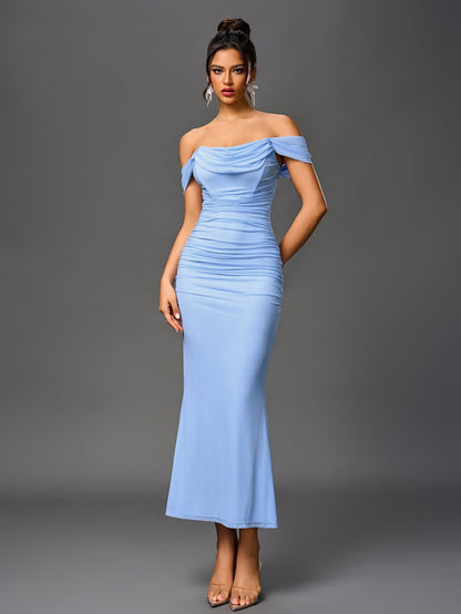 Vestido largo mujer ajustado escote hombros descubiertos