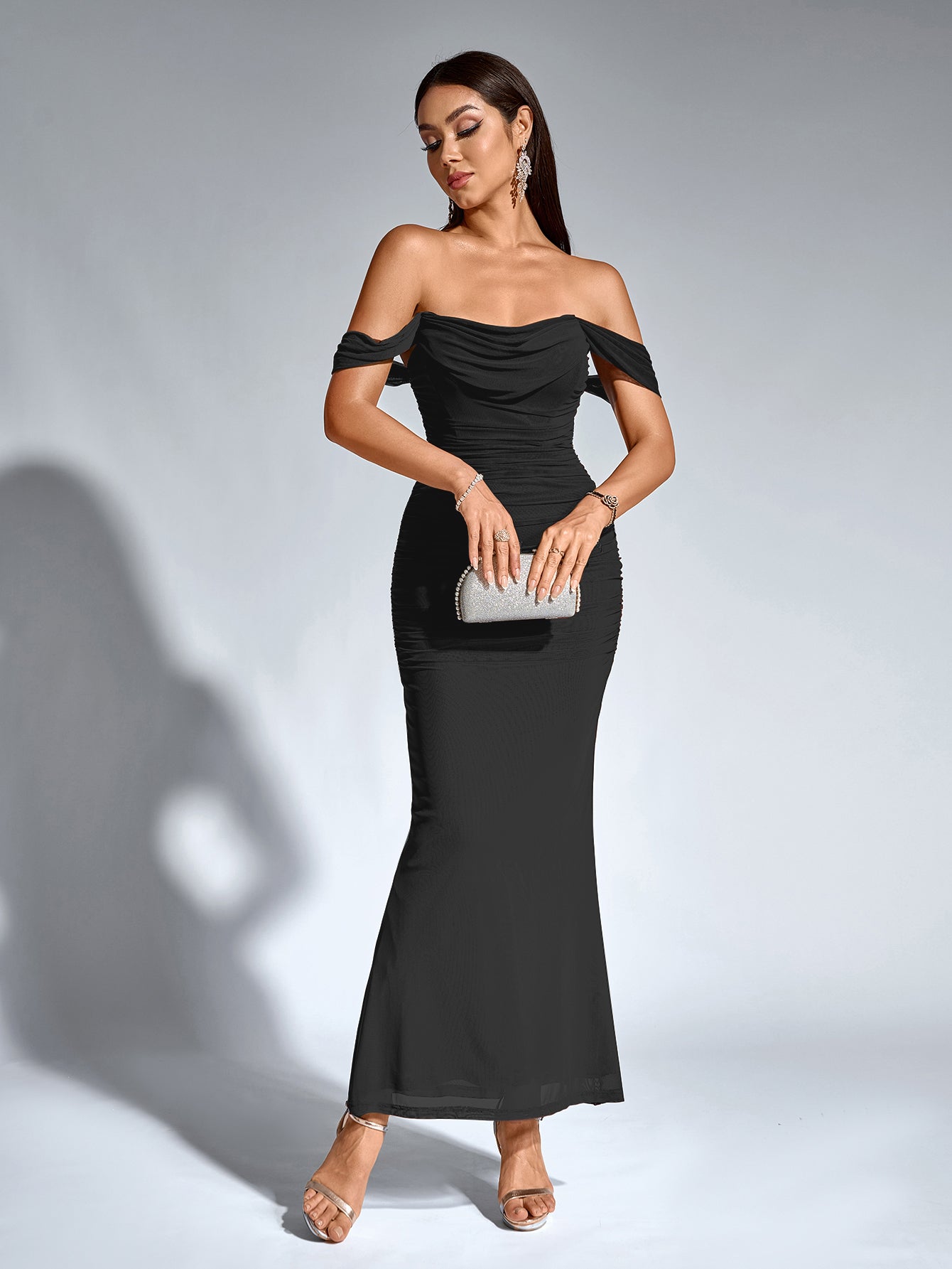 Vestido largo mujer ajustado escote hombros descubiertos