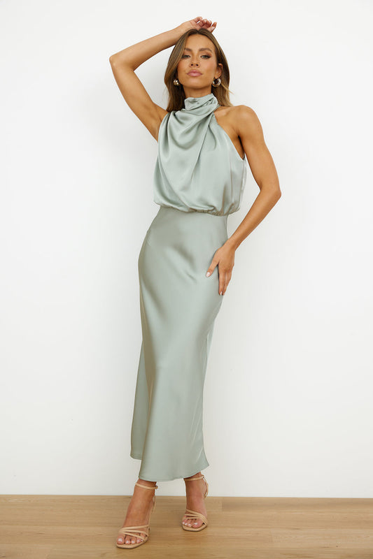 Vestido Midi Mujer Gasa Elegante Escote Asimétrico - Mavetta