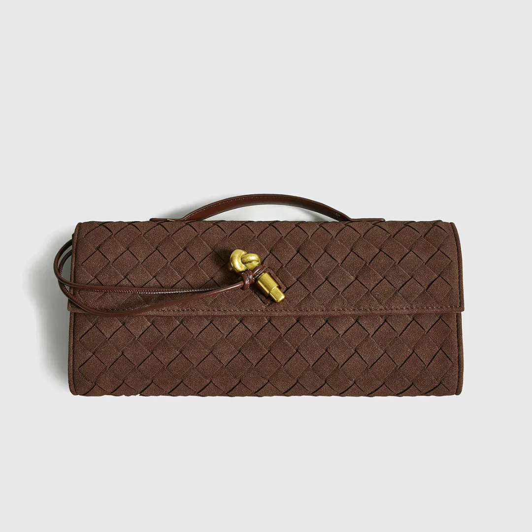 Bolso de Mano Mujer Trenzado Tipo Clutch Cierre de Solapa