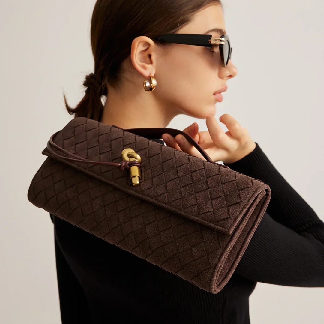 Bolso de Mano Mujer Trenzado Tipo Clutch Cierre de Solapa