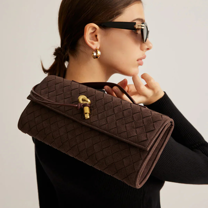 Bolso de Mano Mujer Trenzado Tipo Clutch Cierre de Solapa