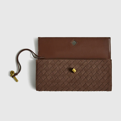 Bolso de Mano Mujer Trenzado Tipo Clutch Cierre de Solapa