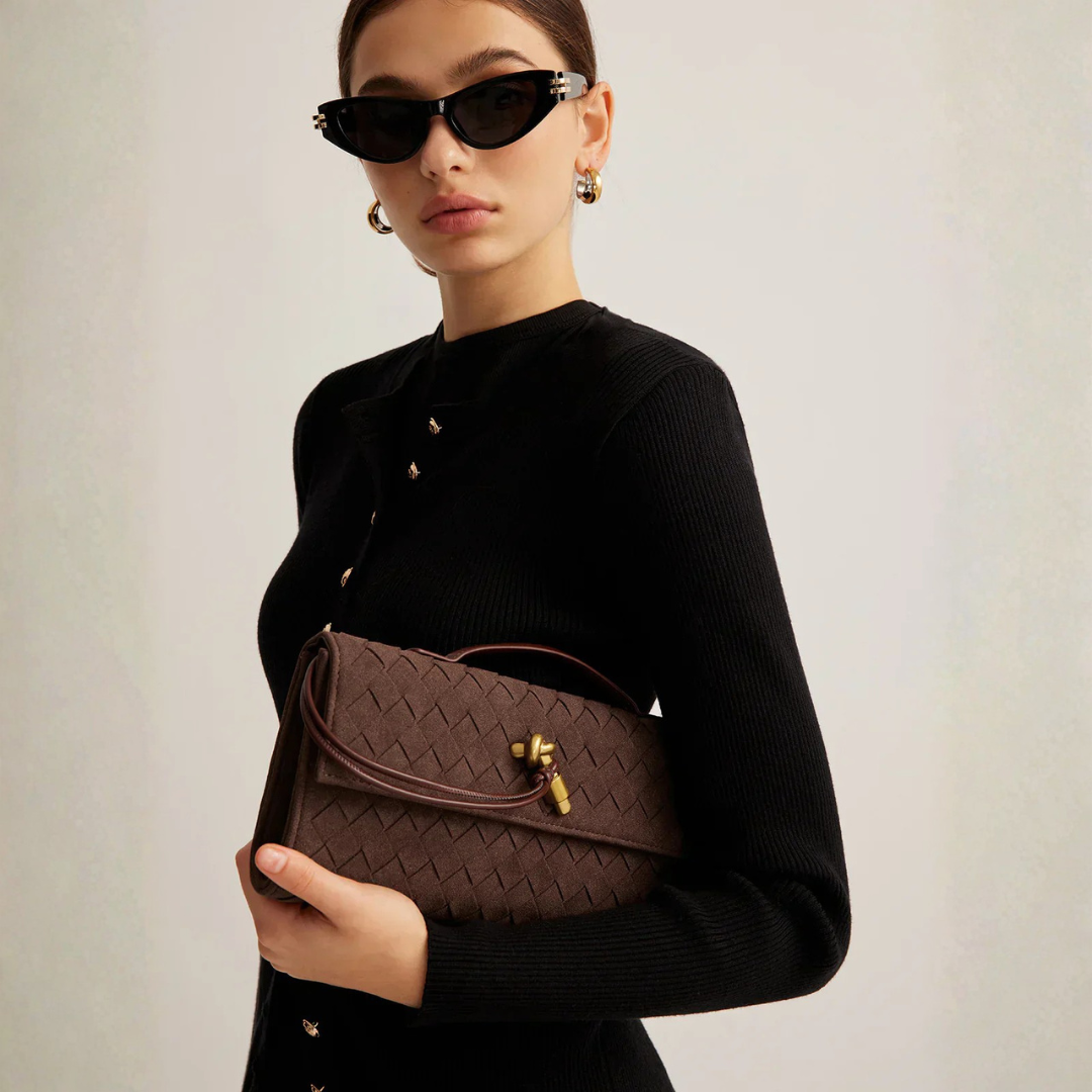 Bolso de Mano Mujer Trenzado Tipo Clutch Cierre de Solapa