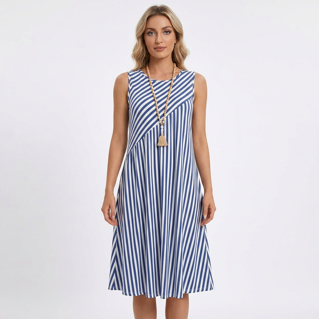 Vestido Midi Mujer de Rayas Sin Mangas - Mavetta