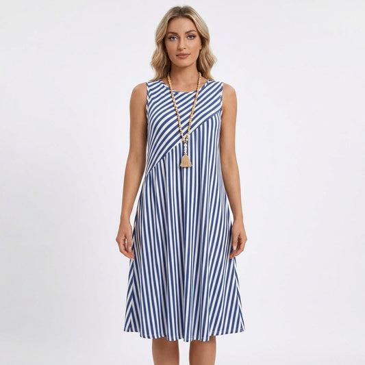Vestido Midi Mujer de Rayas Sin Mangas - Mavetta