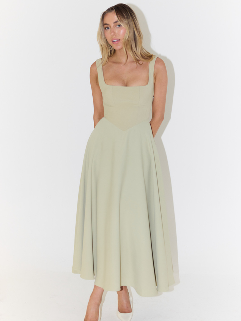 Vestido Midi Mujer de Corte Elegante