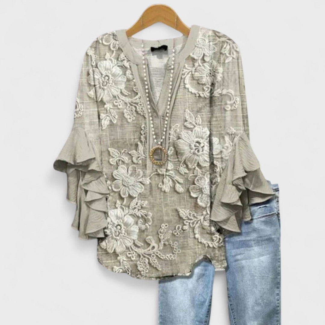 Blusa Mujer Floral Manga Acampanada Corte Suelto