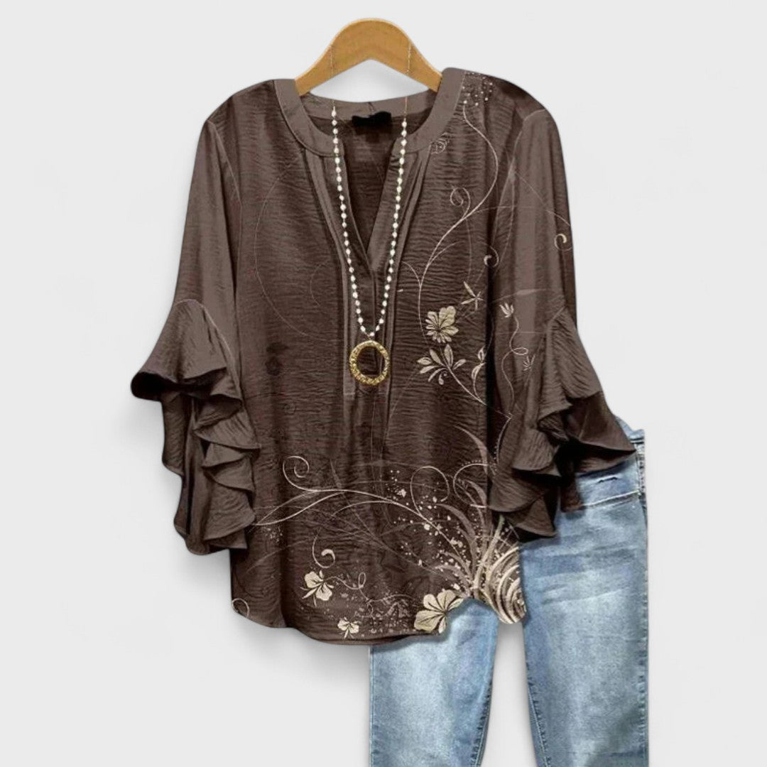 Blusa Mujer Floral Manga Acampanada Corte Suelto