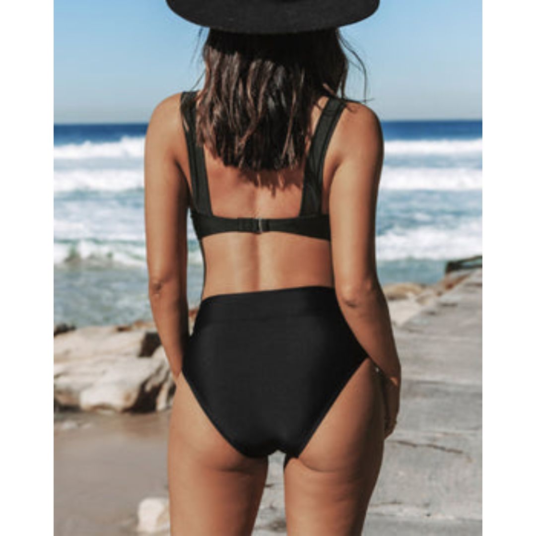 Bikini Mujer Dos Piezas Triángulo Escote V Cintura Alta Moldeadora
