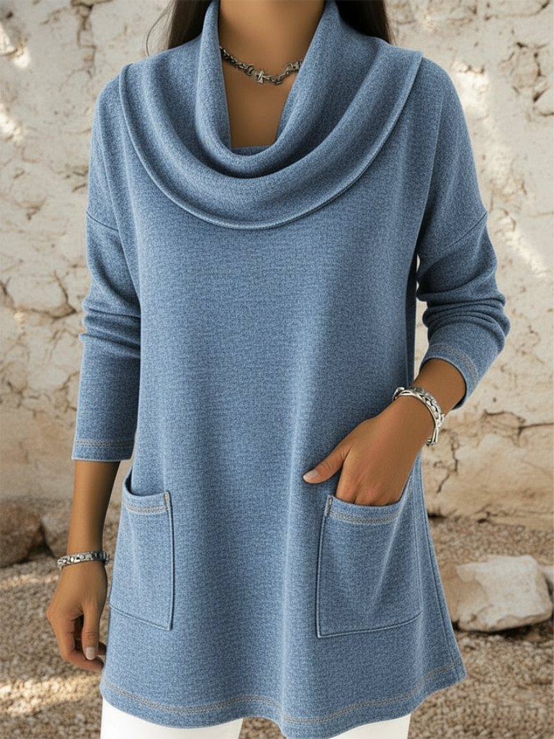 Jersey mujer Cuello Alto Bolsillos Frontales Cálido Cómodo - Mavetta