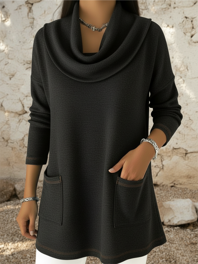 Jersey mujer Cuello Alto Bolsillos Frontales Cálido Cómodo