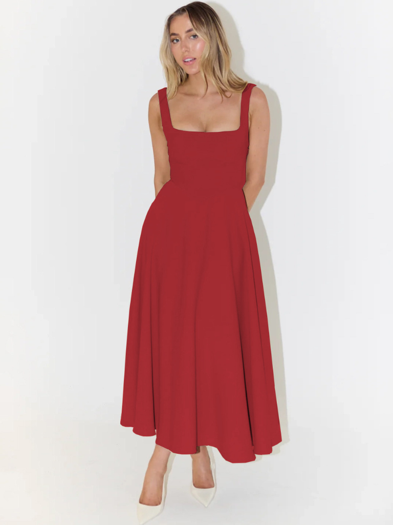 Vestido Midi Mujer de Corte Elegante