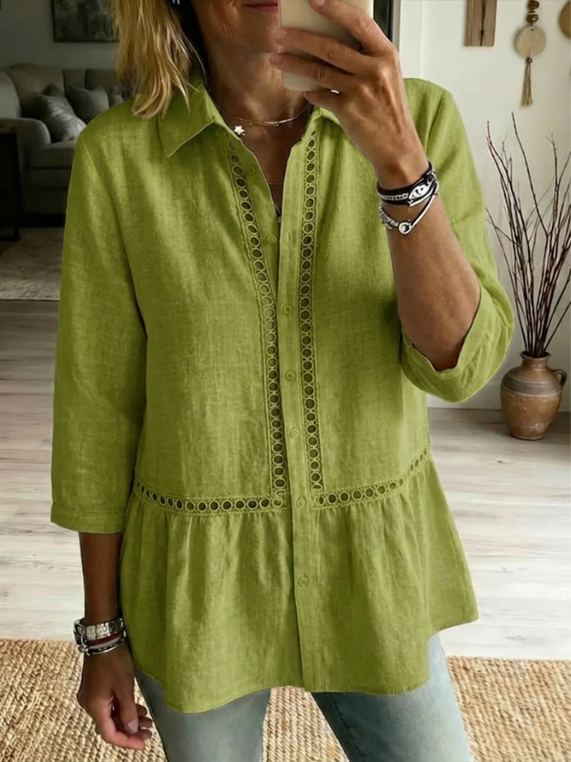 Blusa mujer de algodón y encaje botones estilo clásico