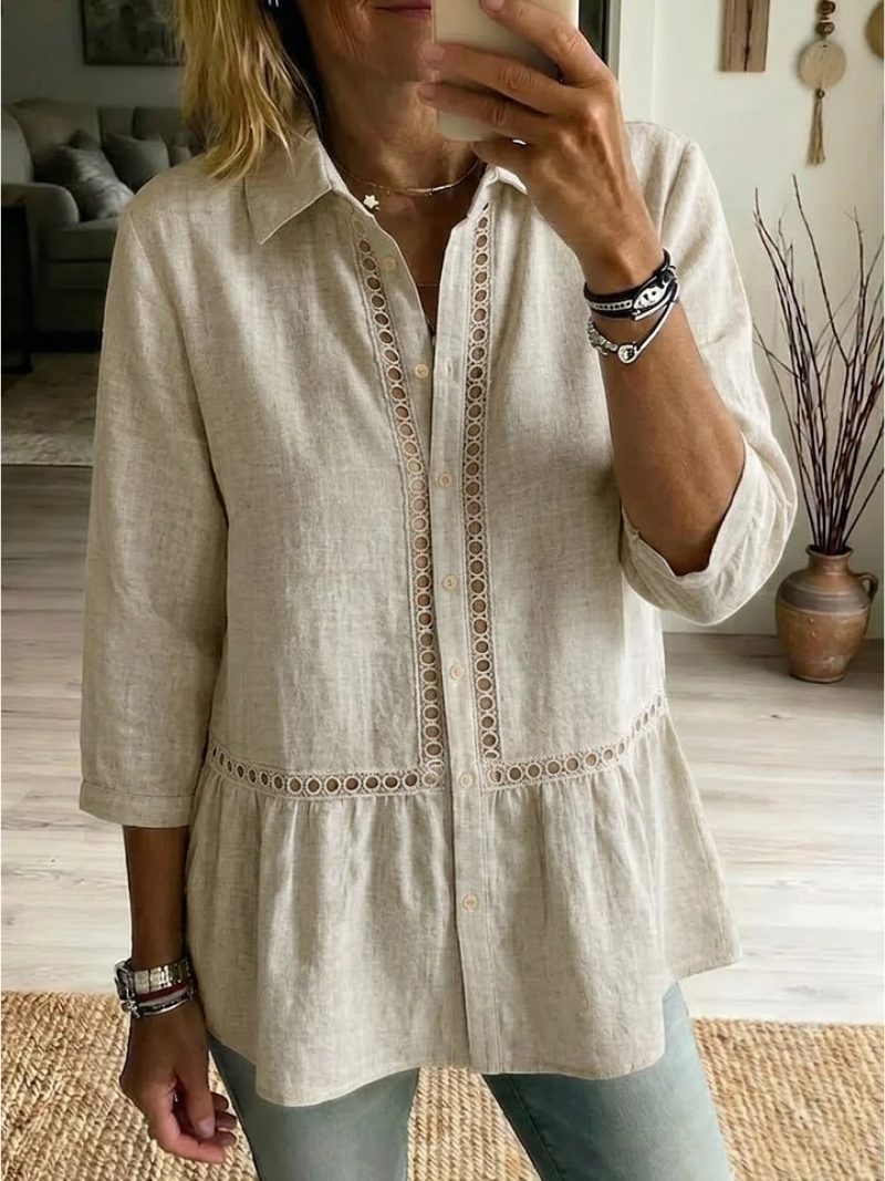 Blusa mujer de algodón y encaje botones estilo clásico