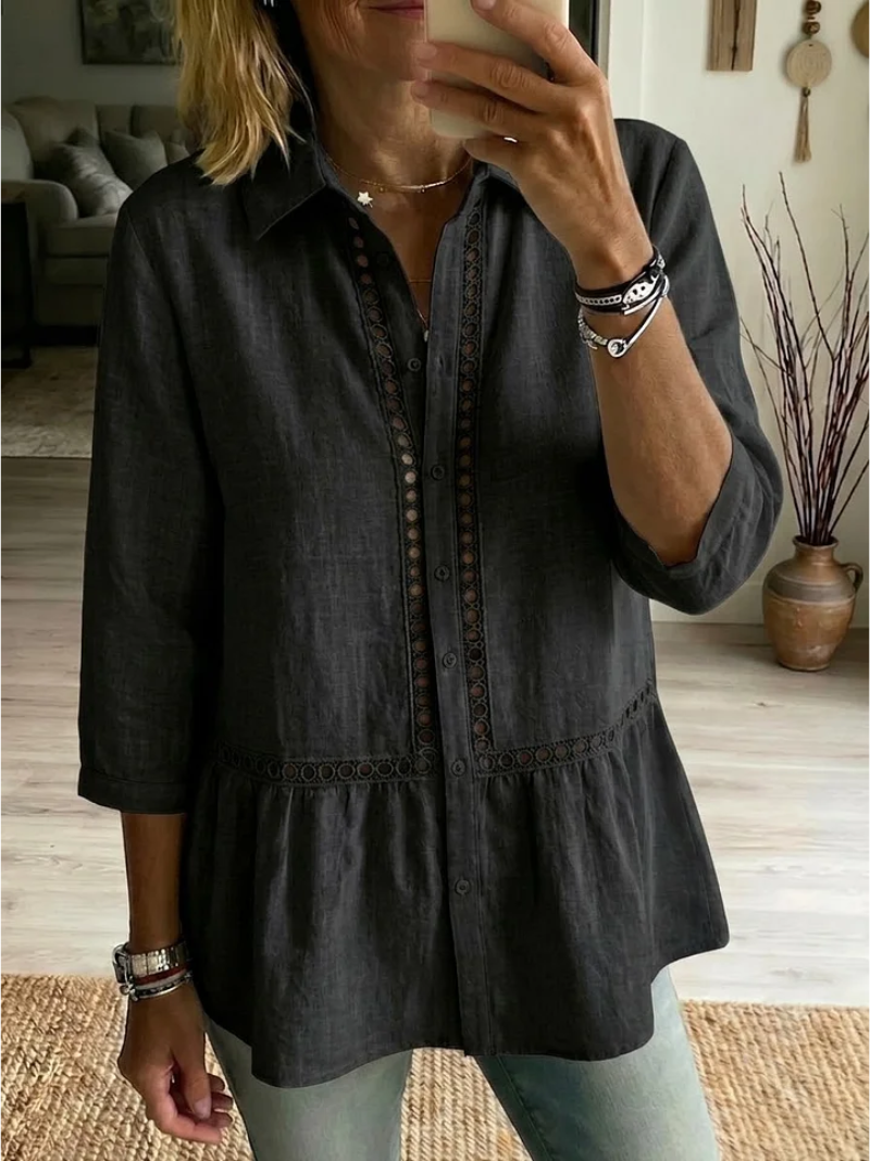 Blusa mujer de algodón y encaje botones estilo clásico