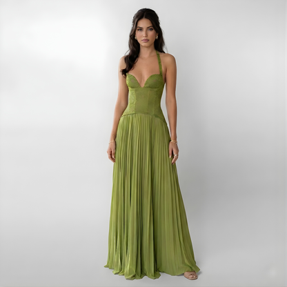Vestido Largo Mujer Encaje Corsé Falda Plisada - Mavetta