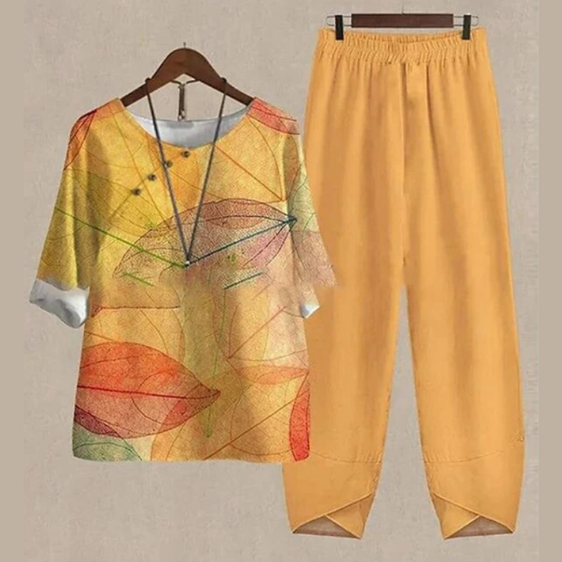 Conjunto Mujer Blusa Floral y Pantalón Recto