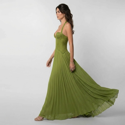 Vestido Largo Mujer Encaje Corsé Falda Plisada