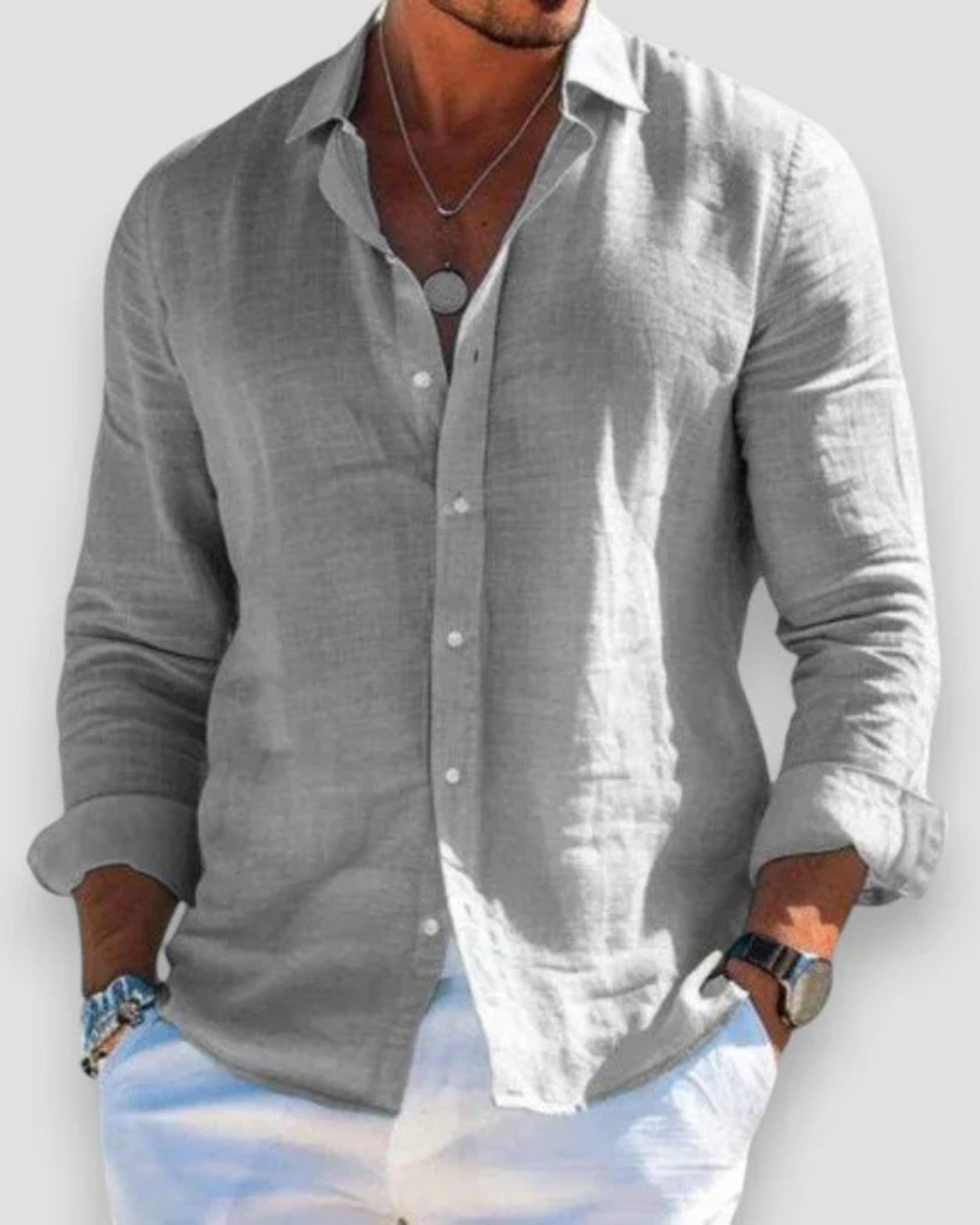 Camisa Hombre Algodón Manga Larga Botones