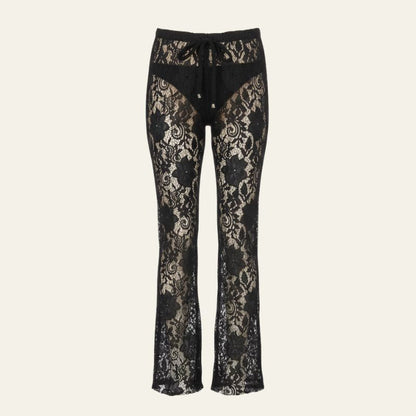 Pantalones Mujer de Encaje Floral Cintura Alta Pernera Acampanada - Mavetta