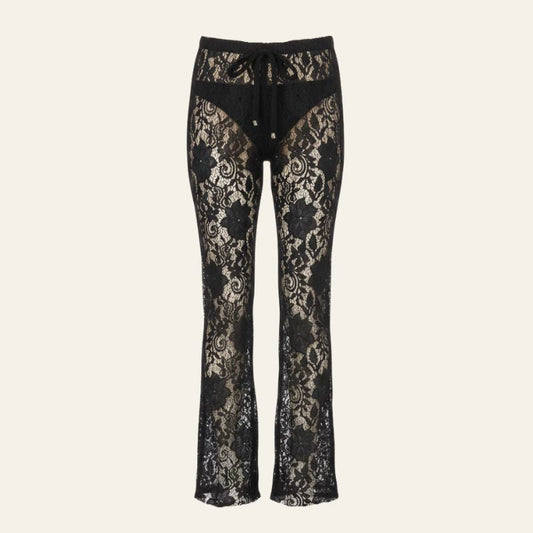Pantalones Mujer de Encaje Floral Cintura Alta Pernera Acampanada - Mavetta