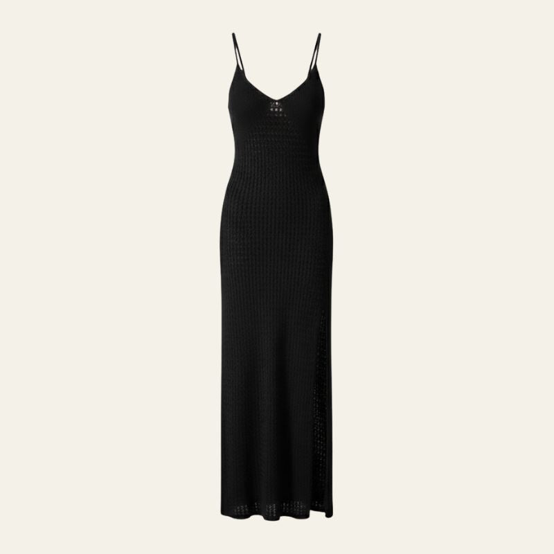 Vestido Largo Mujer de Punto Calado Tirantes Abertura Lateral - Mavetta