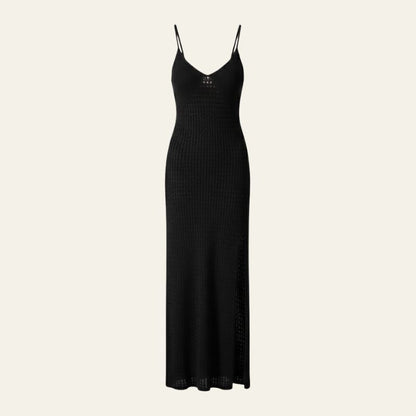 Vestido Largo Mujer de Punto Calado Tirantes Abertura Lateral - Mavetta