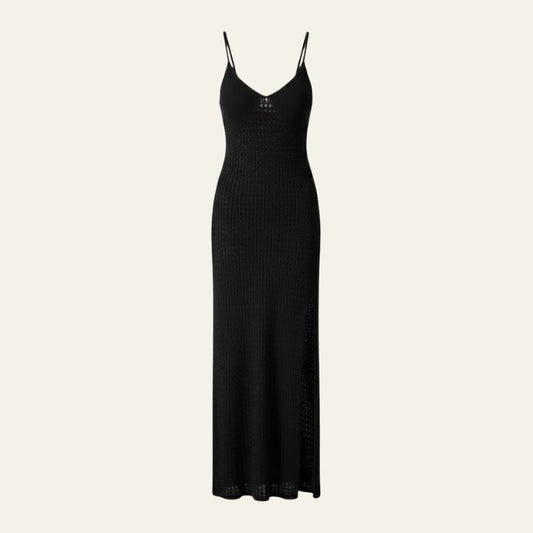 Vestido Largo Mujer de Punto Calado Tirantes Abertura Lateral - Mavetta