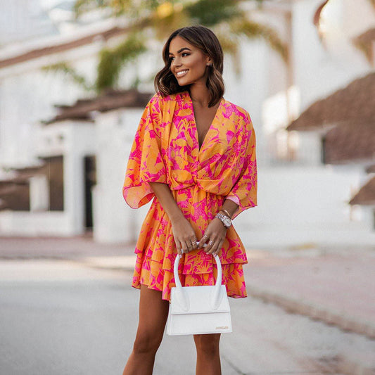 Vestido mini mujer con escote en V y estampado floral - Mavetta