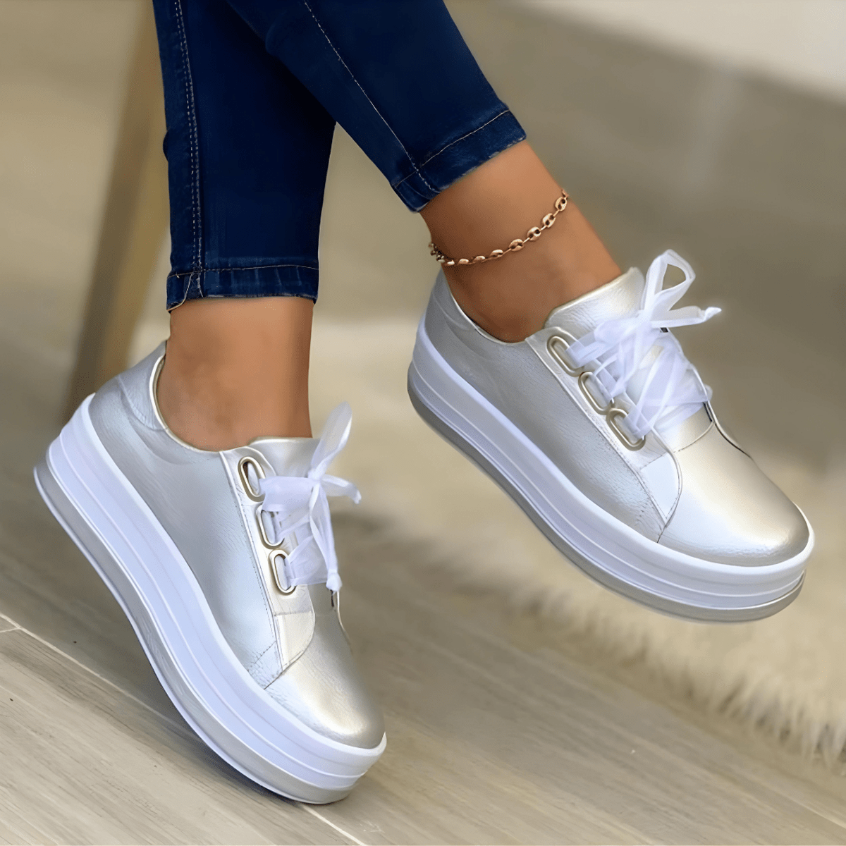 Zapatillas Plataforma Mujer Cordones Ojales Metálicos Suela Alta