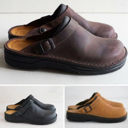 Zuecos Hombre Cuero Puntera Redonda Hebilla Ajustable Confort - Mavetta