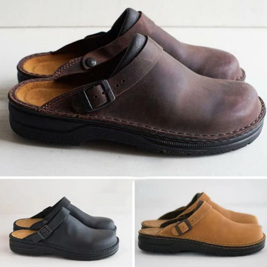 Zuecos Hombre Cuero Puntera Redonda Hebilla Ajustable Confort - Mavetta