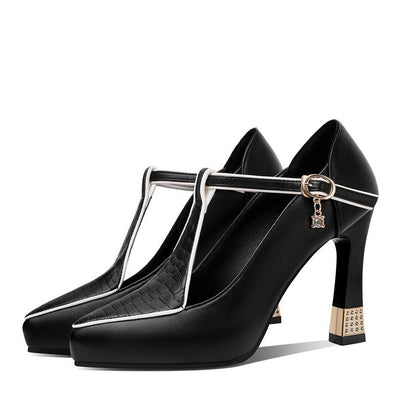 Zapatos Mujer Décolleté Piel T-Bar Elegante
