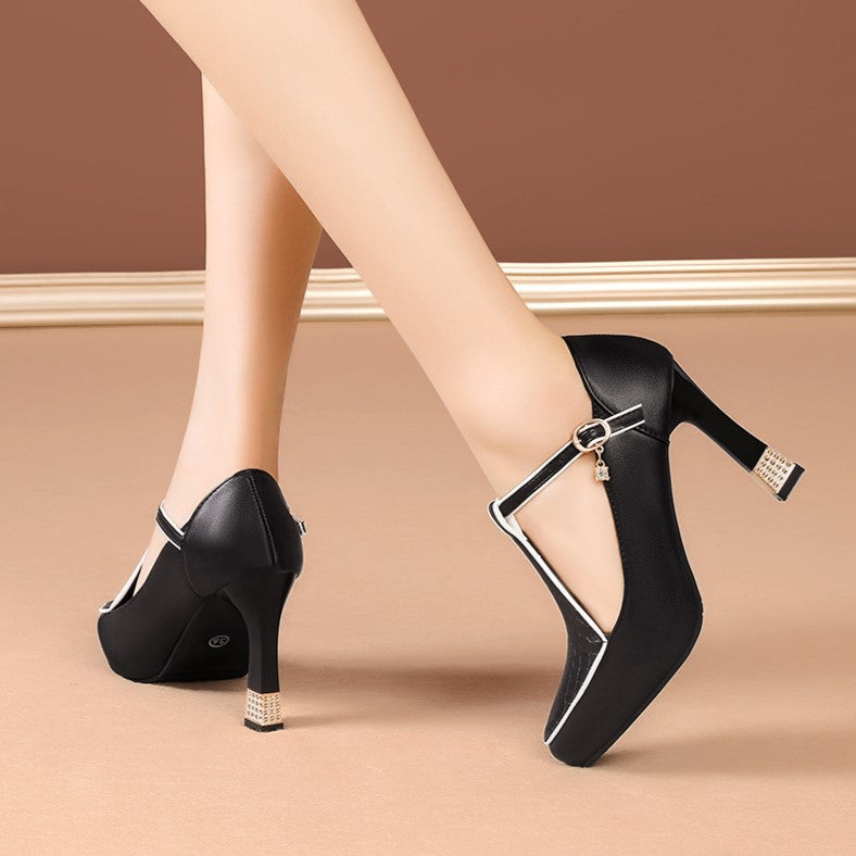 Zapatos Mujer Décolleté Piel T-Bar Elegante