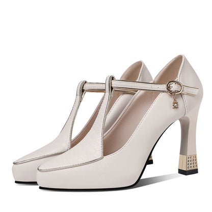 Zapatos Mujer Décolleté Piel T-Bar Elegante
