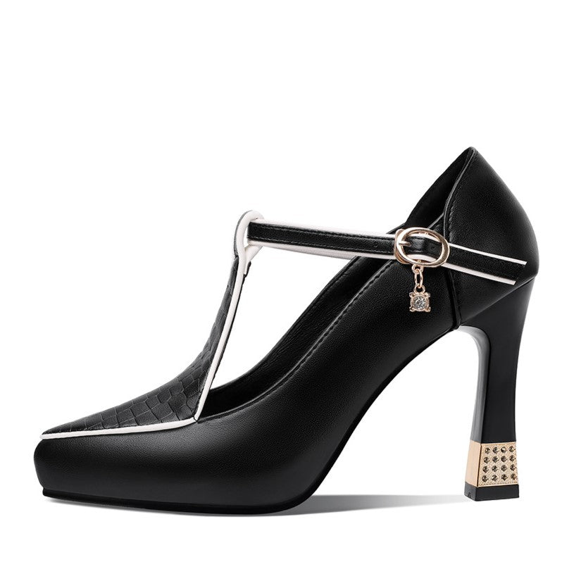Zapatos Mujer Décolleté Piel T-Bar Elegante
