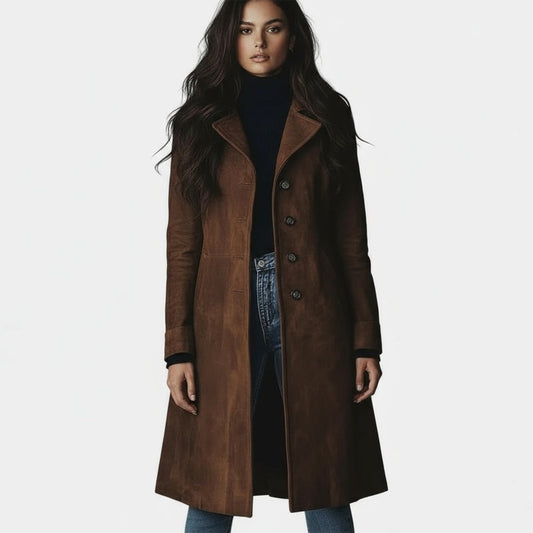 Abrigo largo mujer efecto ante con botones elegante - Mavetta