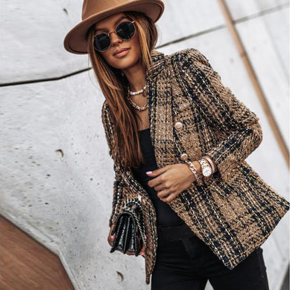 Blazer Mujer Estampado Cuadros Corte Clásico