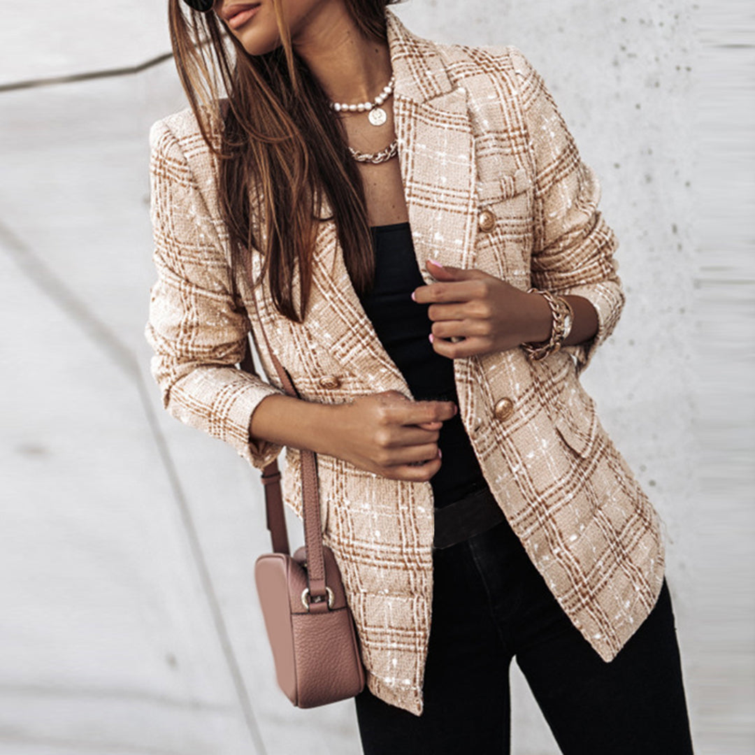 Blazer Mujer Estampado Cuadros Corte Clásico