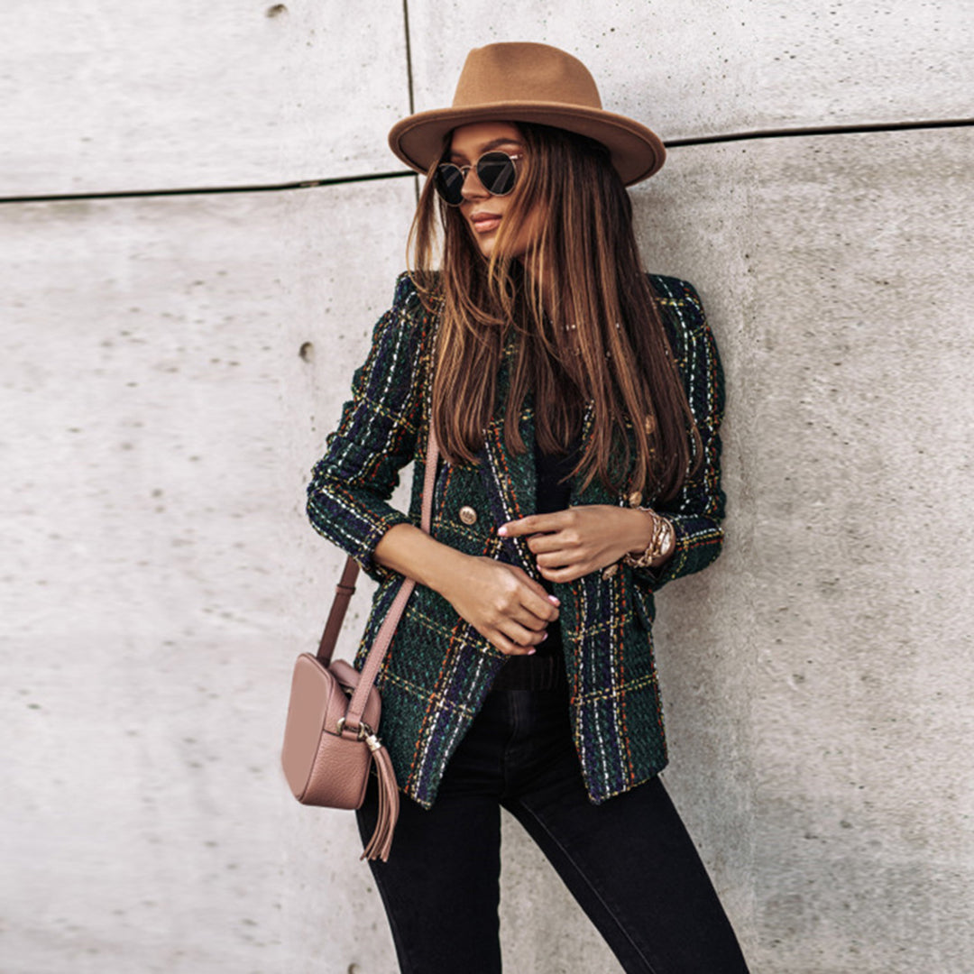 Blazer Mujer Estampado Cuadros Corte Clásico