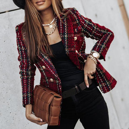 Blazer Mujer Estampado Cuadros Corte Clásico