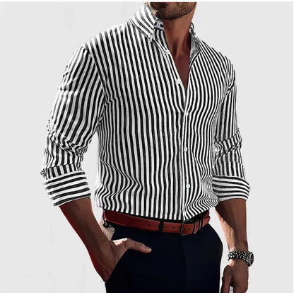 Camisa Hombre Algodón Corte Entallado Rayas Verticales
